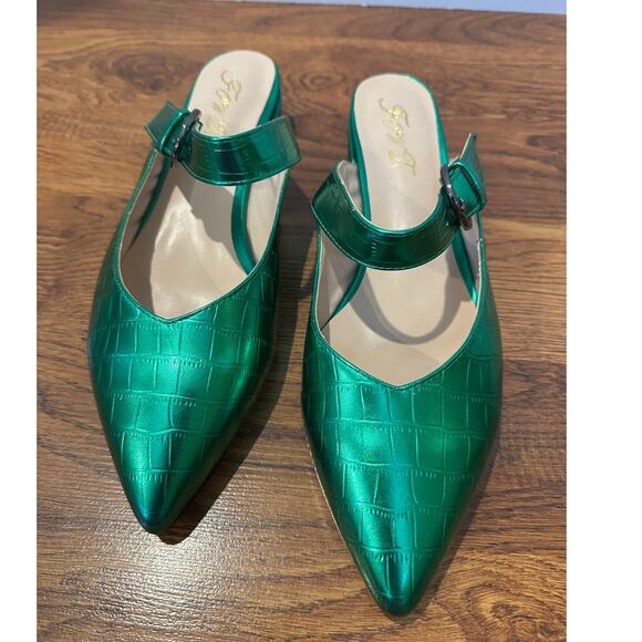 FOWT Crock-Textured Pointed Toe Mules – Emerald Green | Women’s Size 13 NWT - Picture 3 of 10